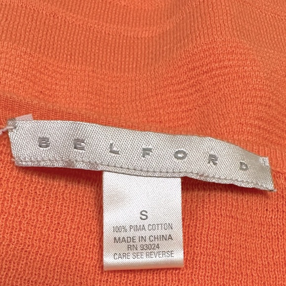 Belford NEW Orange Soft Pima Cotton Scoop Neck Front 3/4 Sleeves Pullover Top S - Picture 14 of 16
